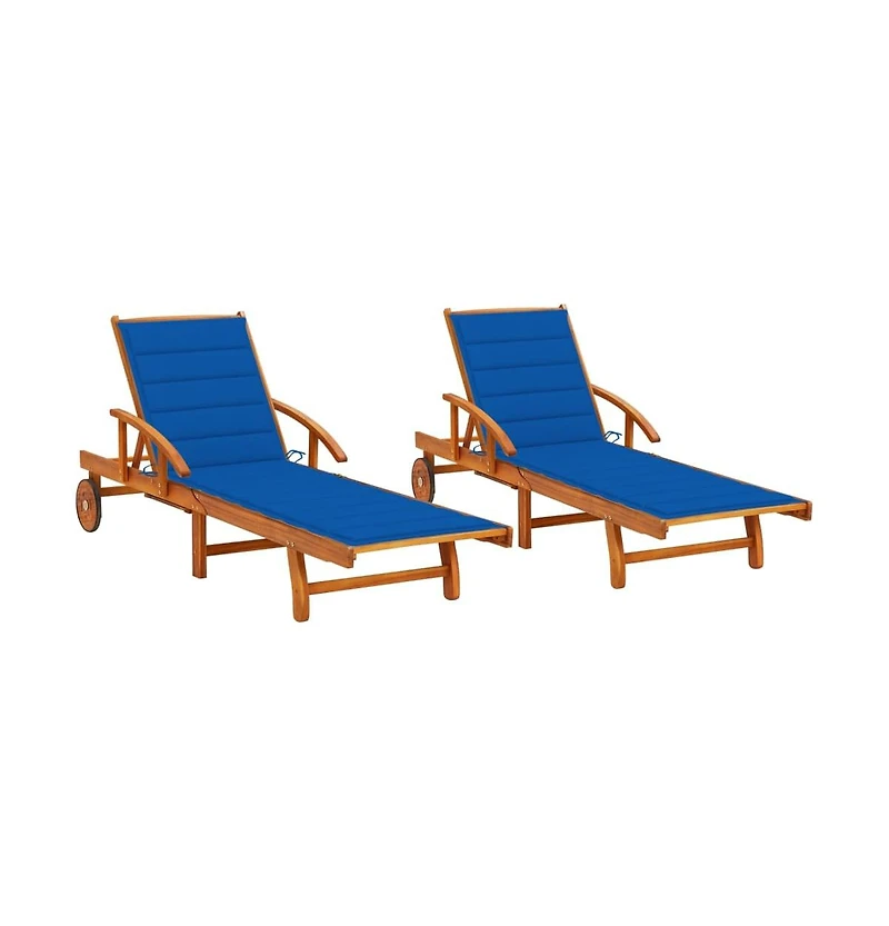 vidaXL Sun Lounger Royal blue cushions, natural wood