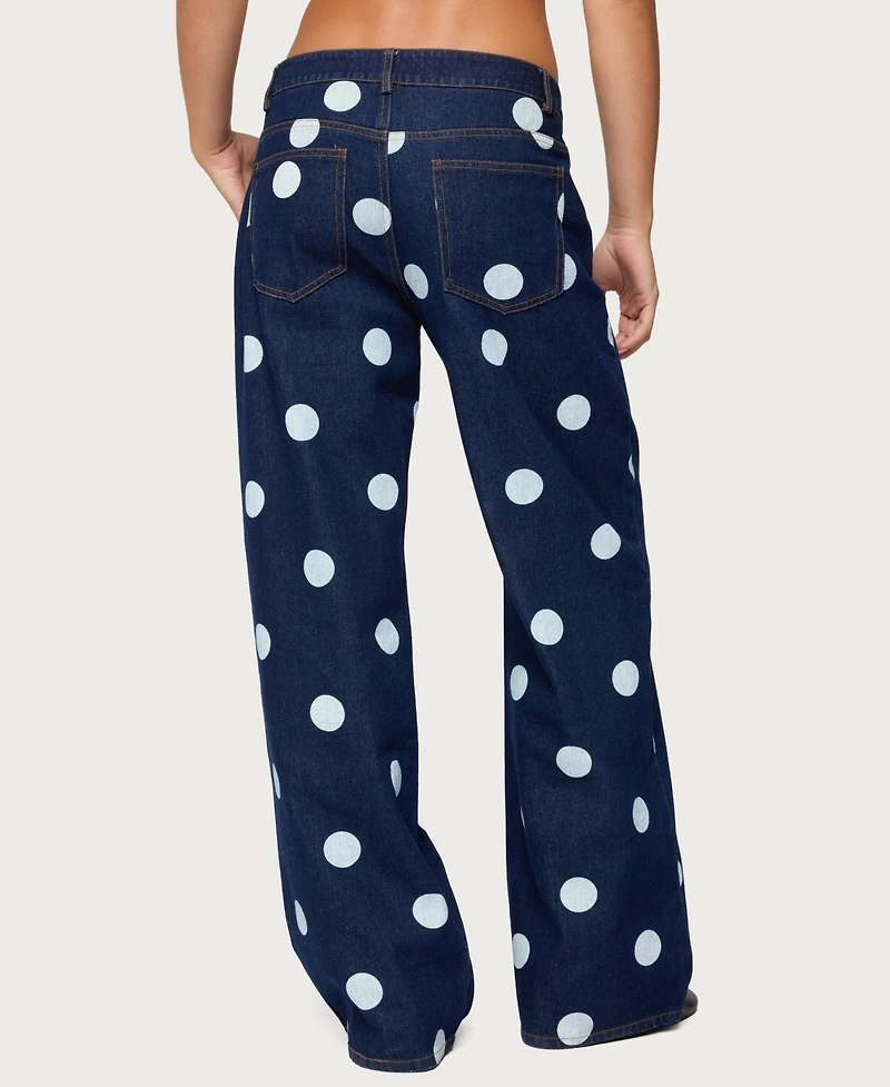 Edikted Women's Leyah Polka Dot Low Rise Baggy Jeans