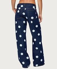 Edikted Women's Leyah Polka Dot Low Rise Baggy Jeans