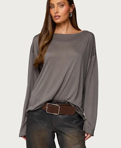 Edikted Women's Oversized Semi Sheer Long Sleeve T Shirt