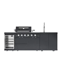 Mondawe 46" 4-Burner Gas Grill Outdoor Kitchen with Wine Cooler, Rotisserie & Granite