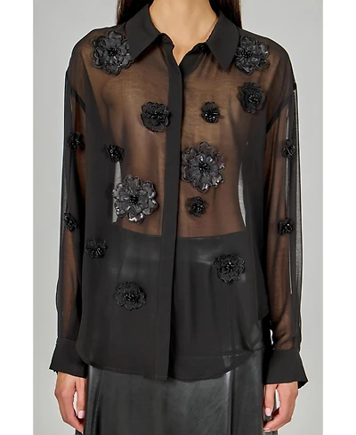 endless rose Women's Floral Detail Shirt Blouse