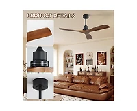 Sofucor 52-inch Modern Black 3-Blade Light Ceiling Fan with Remote Control and Supporting Mobile Device Connection