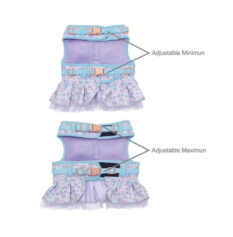 Blueberry Pet Made Well Floral Print Dog Dress Harness with Felt Flower Accessory Lavender Color XSmall