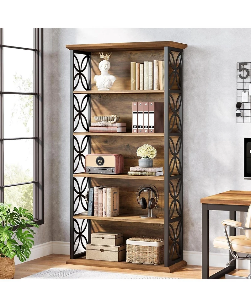 Tribesigns 6-Tier 71" Industrial Bookshelf with Metal Frame, Freestanding Open Shelves for Home, Office & Living Room.
