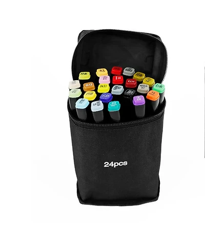 Htutwoo 24 Colors Alcohol Brush Markers Set, Dual Tip Coloring Art Markers, Perfect for Coloring, Drawing, Sketching, Card Making and Illustration