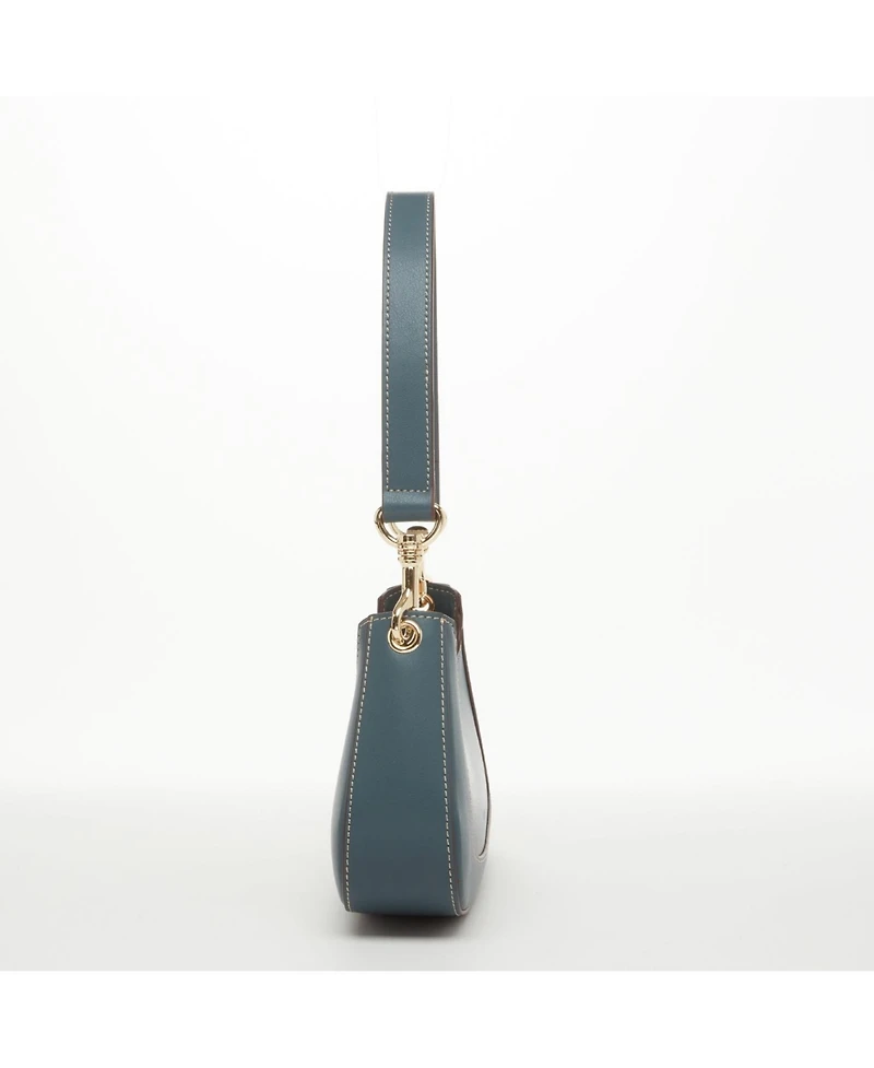 Susu East West Teal Blue Leather Baguette Shoulder Bag
