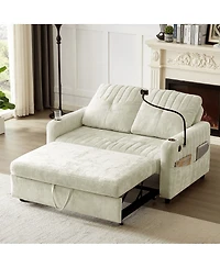 Maison Boucle 53.9" Chenille Pull-Out Sleeper Sofa with Adjustable Backrest, Usb Ports, Cup Holders & Side Storage