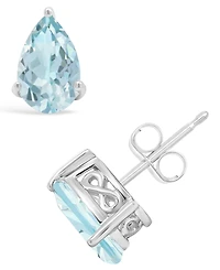 Macy's Black Onyx Stud Earrings 14k White Gold (Also Aquamarine & Morganite)
