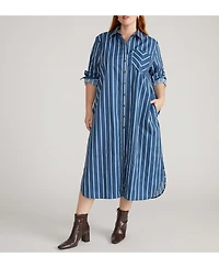 Universal Standard Womens Plus Odeon Stretch Poplin Shirtdress