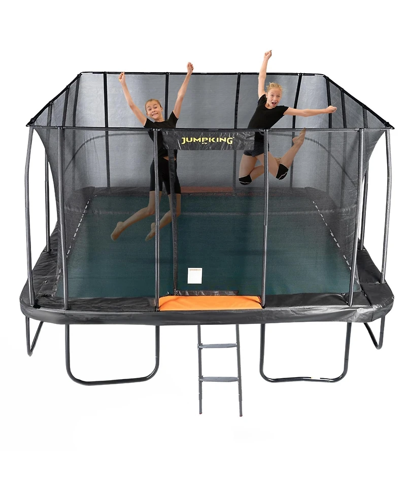 Jumpking Pro-Series 13ft Square Trampoline - Double the Springs, Patented V-shaped Spring Arrangement, Comfort Weave Jumping Pad (Black/Orange)