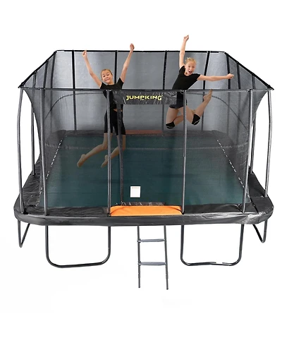 Jumpking Pro-Series 13ft Square Trampoline - Double the Springs, Patented V-shaped Spring Arrangement, Comfort Weave Jumping Pad (Black/Orange)