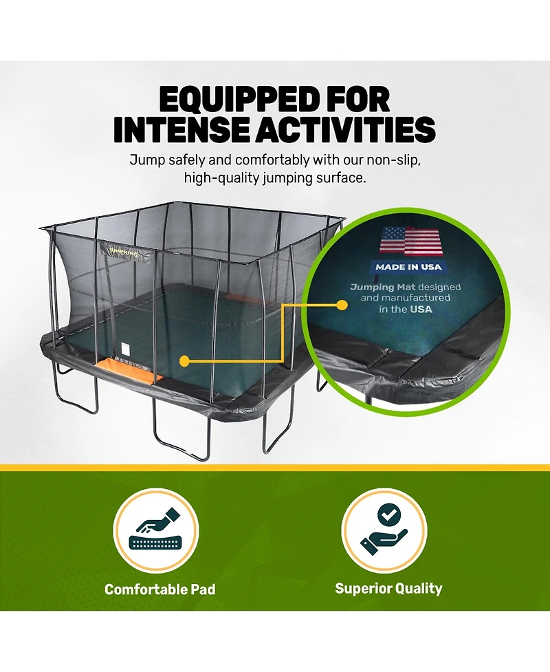 Jumpking Pro-Series 13ft Square Trampoline - Double the Springs, Patented V-shaped Spring Arrangement, Comfort Weave Jumping Pad (Black/Orange)