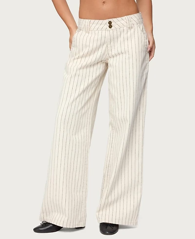 Edikted Womens Cory Striped Low Rise Jeans
