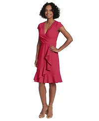 London Times Women's Faux-Wrap Ruffle-Trim Dress