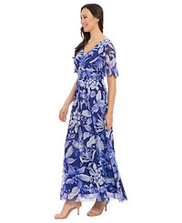 London Times Women's V-Neck Smocked Bodice Maxi Dress