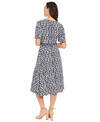 London Times Women's Framed V-Neck Flutter-Sleeve Flare Dress