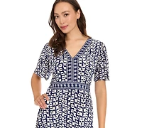 London Times Women's Framed V-Neck Flutter-Sleeve Flare Dress