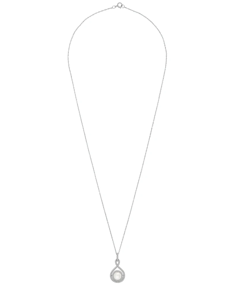 Macy's White Cultured Freshwater Pearl (6-1/2mm) and Diamond (1/4 ct. t.w.) Pendant Necklace in 14k White Gold