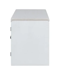 Streamdale Furniture Rustic Storage Bench with Cushion and Rattan Doors (Brown+Beige