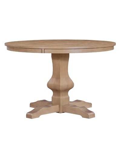 Streamdale Furniture Rustic Wire-Brushed Round Dining Table with Pedestal Base