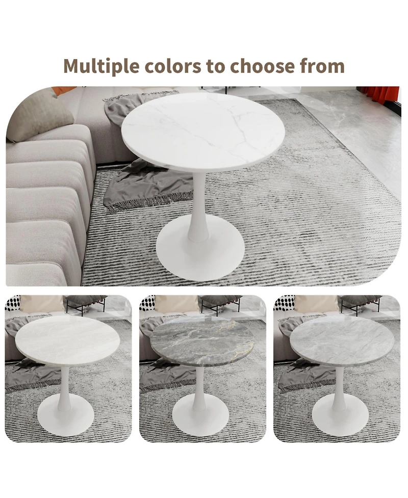 Streamdale Furniture 27.6" White Mid-Century Modern Dining Table with Round Marble Top