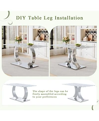 Streamdale Furniture Streamdale Transformable Stainless Steel Dining Table - White Glass Top, 63"x35