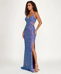 Emerald Sundae Juniors' Sequin Slit V-Neck Gown