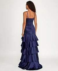 Emerald Sundae Juniors' V-Neck Tiered Skirt Gown