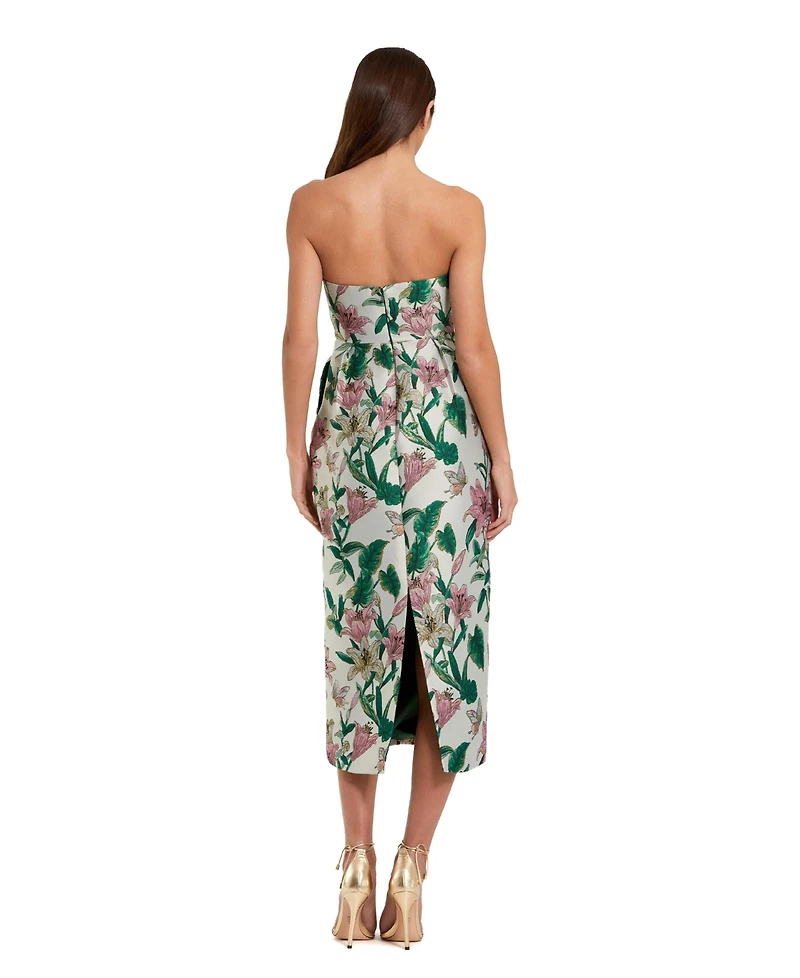 Mac Duggal Women's Floral Brocade Strapless Fitted Midi Dress