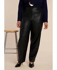 Eloquii Women's Tall Faux Leather Pintuck Straight Leg Pant