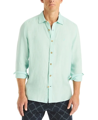 Nautica Men's Classic-Fit Long-Sleeve Button-Up Solid Linen Shirt