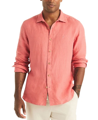 Nautica Men's Classic-Fit Long-Sleeve Button-Up Solid Linen Shirt