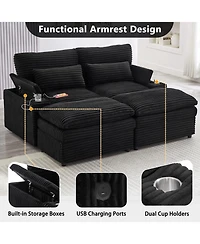 Streamdale Furniture Loveseat Sofa 70.9" Sectional Convertible Bed w/Storage, Ottomans, Usb & Cup Holders