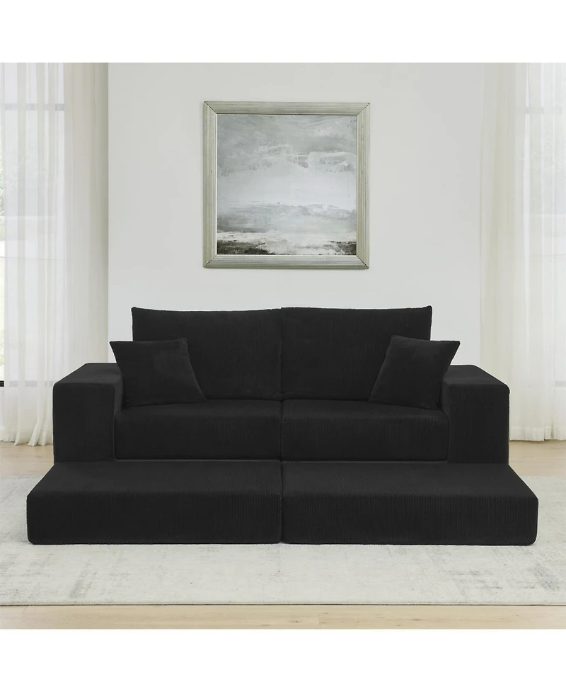 Streamdale Furniture Modular Cloud Sectional Couch, Modern L-Shaped Sofa with Ottoman, Black