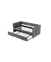 Streamdale Furniture Streamdale Twin Upholstered Daybed with Trundle, Usb, Side Pockets - Grey