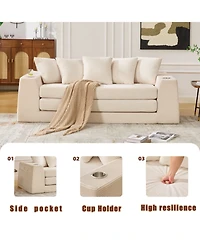 Streamdale Furniture Streamdale Corduroy Convertible Sofa Bed with 5 Pillows, No Assembly, Side Pocket