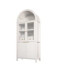 Streamdale Furniture 71" Fluted Tall Arched Pantry Cabinet with Hidden Drawer & Glass Door, White