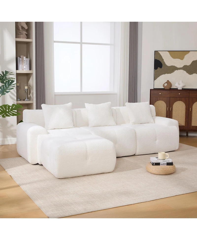 Streamdale Furniture Streamdale 104.3" 4-Piece L-Shaped Upholstered Modular Sectional Sofa, Ivory
