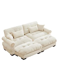 Streamdale Furniture Oversized Modern Velvet Two-Seater Sofa with Ottoman, Cream
