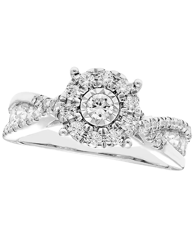 Macy's Diamond Halo Ring (7/8 ct. t.w.) in 10k White Gold
