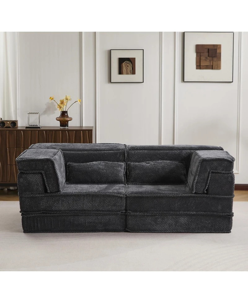 Streamdale Furniture Compression Sofa, Convertible Floor Sofa Bed, Modern Oversized Loveseat, Dark Grey