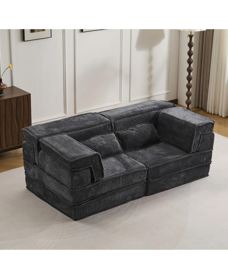 Streamdale Furniture Compression Sofa, Convertible Floor Sofa Bed, Modern Oversized Loveseat, Dark Grey