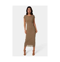 Bebe Women's Flocking Mesh T-Shirt Maxi Dress