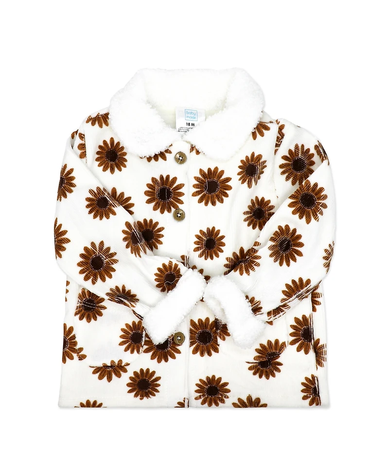 Baby Mode Girls' Wildflower Short-Sleeve Bodysuit, Jacket and Pants, 3-Piece Set