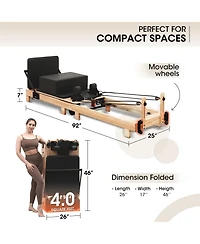 Mikolo Wooden Foldable Pilates Reformer Machine with Springs, Pilates Machines for Home Use and Studio, Pilates Equipment with Sitting Box