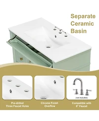 Casainc Bathroom Vanity with Ceramic Sink Flip Drawer Adjustable Shelf