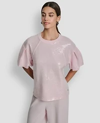 Dkny Jeans Womens Sequin Crew Neck Sweatshirt