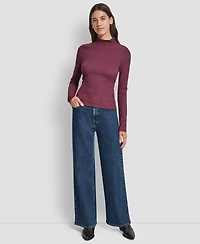 Dkny Jeans Women's Ripple Lace Mock Neck T-Shirt