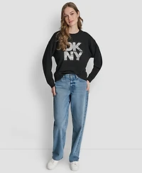 Dkny Jeans Women's Stacked Foil Logo Crewneck Sweatshirt